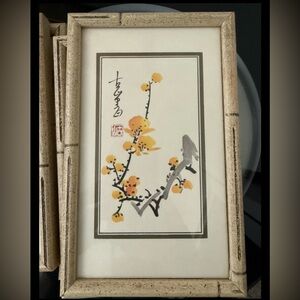 5 Framed Floral 6x9 signed original artworks asian Chinese four gentlemen junzi